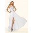 Flowing Halter Cut Out Long White Chiffon Beaded Prom Dress With Slit