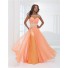 Flowing Illusion Neckline Cap Sleeve Backless Long Orange Chiffon Beaded Prom Dress