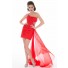 Flowing One Shoulder Short/ Mini Red Chiffon Homecoming Prom Dress With Train