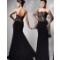 Formal Mermaid Strapless Scalloped Long Black Lace Chiffon Beaded Evening Prom Dress