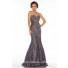 Formal Mermaid Sweetheart Long Charcoal Grey Lace Beaded Evening Dress With Sleeves Jacket