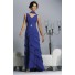 Formal Sheath V Neck Long Blue Chiffon Tiered MOB Women Evening Wear Dress