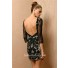 Formal Short/ Mini Black Lace Backless Cocktail Evening Dress With Sleeves