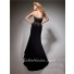 Formal Sweetheart Long Black Chiffon Beaded Corset Evening Prom Dress With Split