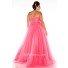 Glamorous A Line Strapless Long Neon Coral Tulle Beaded Plus Size Prom Dress