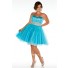 Glamorous Ball Gown Strapless Short/ Mini Shimmer Blue Sequins Plus Size Prom Dress
