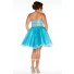 Glamorous Ball Gown Strapless Short/ Mini Shimmer Blue Sequins Plus Size Prom Dress
