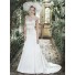 Gorgeous A Line Bateau Neck Backless Satin Crystal Beaded Wedding Dress Cap Sleeves
