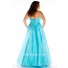 Gorgeous A Line Halter Long Aqua Blue Tulle Unique Beading Plus Size Prom Dress