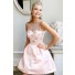 Gorgeous A Line Illusion Neckline Short Baby Pink Satin Beaded Prom Dress Open Back