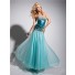 Gorgeous A Line Princess Sweetheart Long Light Blue Crystal Tulle Prom Dress With Beaded
