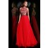 Gorgeous A Line Scoop Neck Sleeveless Long Red Chiffon Beading Evening Prom Dress