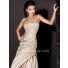 Gorgeous A Line Strapless Long Champagne Satin Beaded Evening Prom Dress