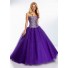 Gorgeous Ball Gown Strapless Long Purple Tulle Beaded Crystal Prom Dress Corset Back