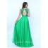 Gorgeous High Neck Keyhole Open Back Long Green Chiffon Beaded Prom Dress