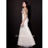 Gorgeous Mermaid Cap Sleeve Empire Waist Long White Tiered Tulle Evening Dress Crystals