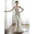 Gorgeous Mermaid Queen Anne Neckline Backless Applique Crystal Wedding Dress