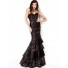 Gorgeous Mermaid Strapless Long Black Tiered Taffeta Gold Beaded Evening Dress