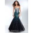 Gorgeous Mermaid Strapless Long Black Tulle Gold Ombre Beaded Prom Dress Corset Back