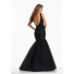 Gorgeous Mermaid V Neck Open Back Black Satin Tulle Beaded Prom Dress