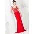 Gorgeous Scoop Neck Illusion Back Red Jersey Tulle Beaded Long Evening Prom Dress