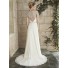 Gorgeous Sheath Bateau Neck Illusion Back Chiffon Crystal Wedding Dress Cap Sleeves
