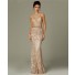 Gorgeous Sheath High Neck Long Champagne Venice Lace Beaded Occasion Evening Dress