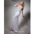 Gorgeous Sheath V Neck Cap Sleeve Long White Chiffon Beaded Prom Dress Open Back