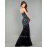 Gorgeous Strapless High Slit Long Black Tulle Colorful Beaded Prom Dress