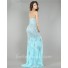 Gorgeous Sweetheart High Slit Long Blue Chiffon Heavy Beaded Evening Prom Dress