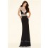 Gorgeous Two Piece Cap Sleeve Open Back See Through Tulle Black Jersey Beaded Prom Dress