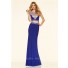 Gorgeous Two Piece Cap Sleeve Open Back See Through Tulle Roayl Blue Jersey Beaded Prom Dress