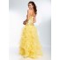 High Low Hem Sweetheart Neckline Lemon Yellow Organza Ruffle Beaded Prom Dress