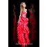 High Low Hem Sweetheart Short Front Long Back Red Lace Organza Ruffle Prom Dress