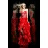 High Low Hem Sweetheart Short Front Long Back Red Lace Organza Ruffle Prom Dress