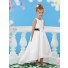High Low Princess Scoop White Taffeta Black Sash Wedding Flower Girl Dress