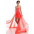 High Low Strapless Coral Chiffon Beaded Homecoming Party Prom Dress