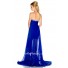 High Low Strapless Royal Blue Chiffon Beaded Homecoming Party Prom Dress