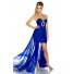 High Low Strapless Royal Blue Chiffon Beaded Homecoming Party Prom Dress
