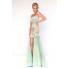 High Low Strapless Sheer See Through Corset Pink Green Lace Tulle Prom Dress