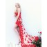 High Low Strapless Short Front Long Back Red Lace Prom Dress With Train