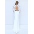 High Neck Open Back Long Sleeve Two Piece White Lace Evening Prom Dress With Slit