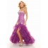 High low sweetheart organza purple prom dress with ruffles and beaded