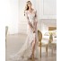 Informal Sheath V Neck High Low Front Slit Lace Wedding Dress With Sleeve