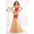 Lovely Mermaid Sweetheart Champagne Tulle Red Applique Prom Dress