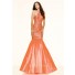 Luxury Mermaid Halter See Through Orange Taffeta Beaded Prom Dress
