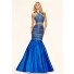 Luxury Mermaid Halter See Through Royal Blue Taffeta Beaded Prom Dress