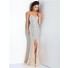 Luxury Mermaid Strapless Champagne Chiffon Heavy Beaded Prom Dress With Slit