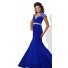 Mermaid Cap Sleeve Royal Blue Taffeta Beaded Teen Prom Dress With Collar