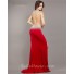 Mermaid Deep V Neck Open Back Red Chiffon Sheer Tulle Beaded Prom Dress